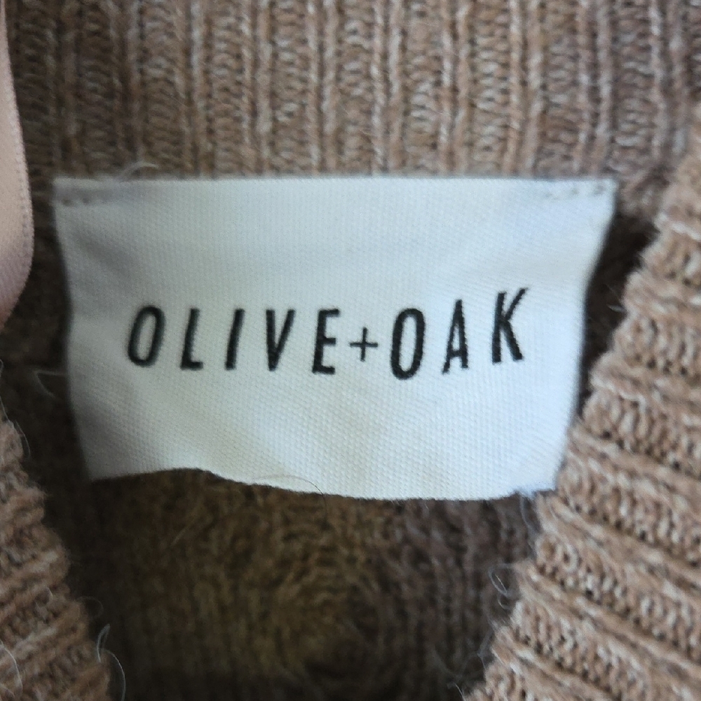 OLIVE + OAK Tan Cable Knit Sweater and Skirt Set 2 Pieces Mock Neck Sz M - Picture 3 of 14